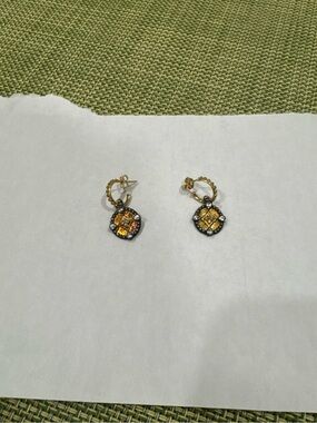 Armenta Shield Drop Earrings. Champagne Diamonds in 18k Gold
